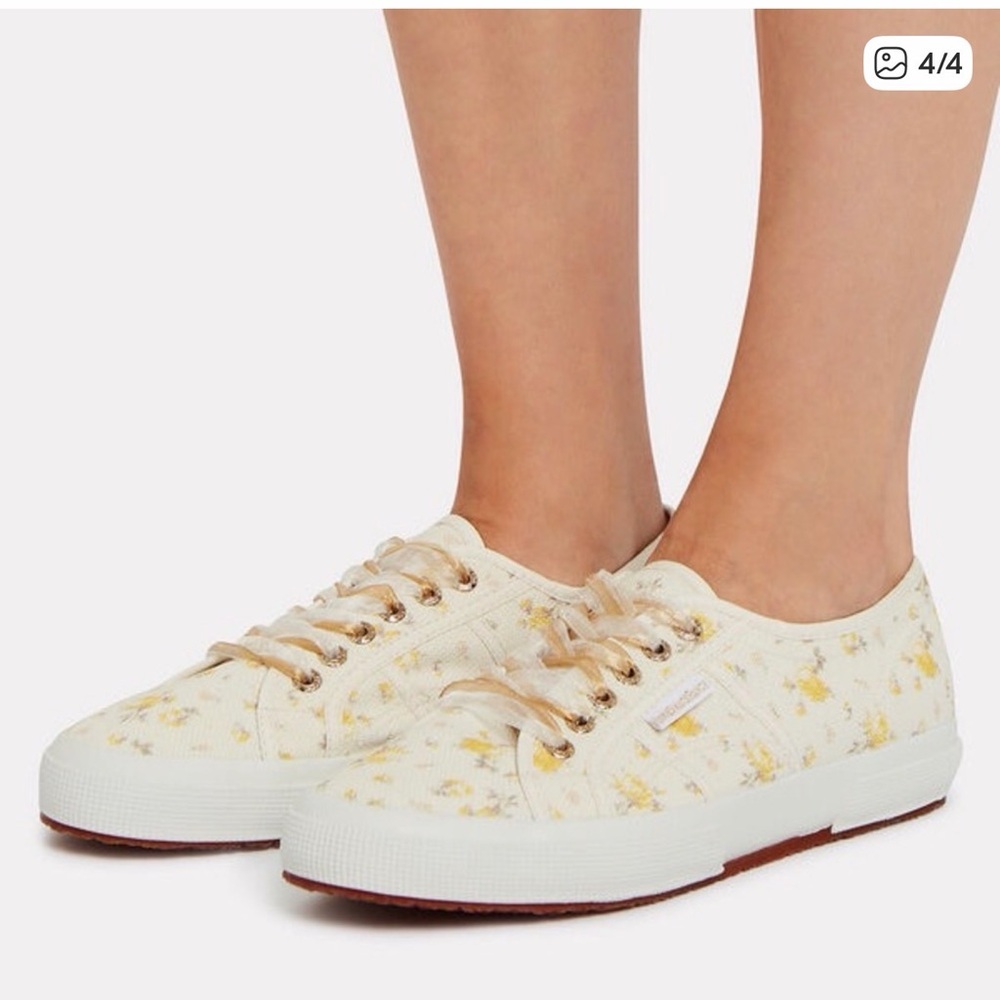 LoveShackFancy Cream Floral Sneakers